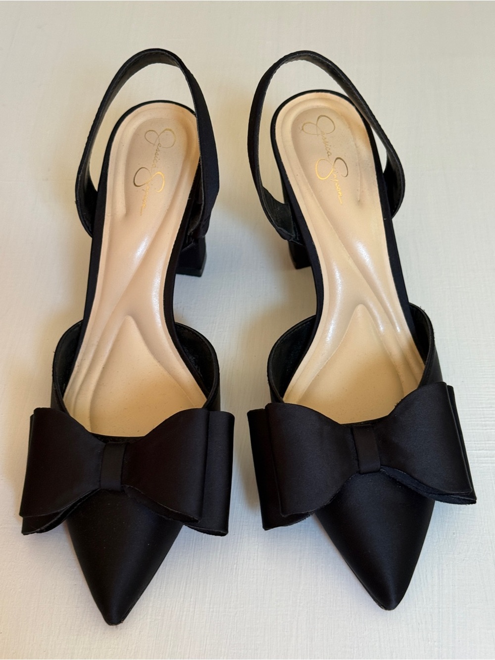 Jessica Simpson Nekira 3 Pump Heels Black Bow Sz 8.5 M | Worn Once Cocktail Glam
